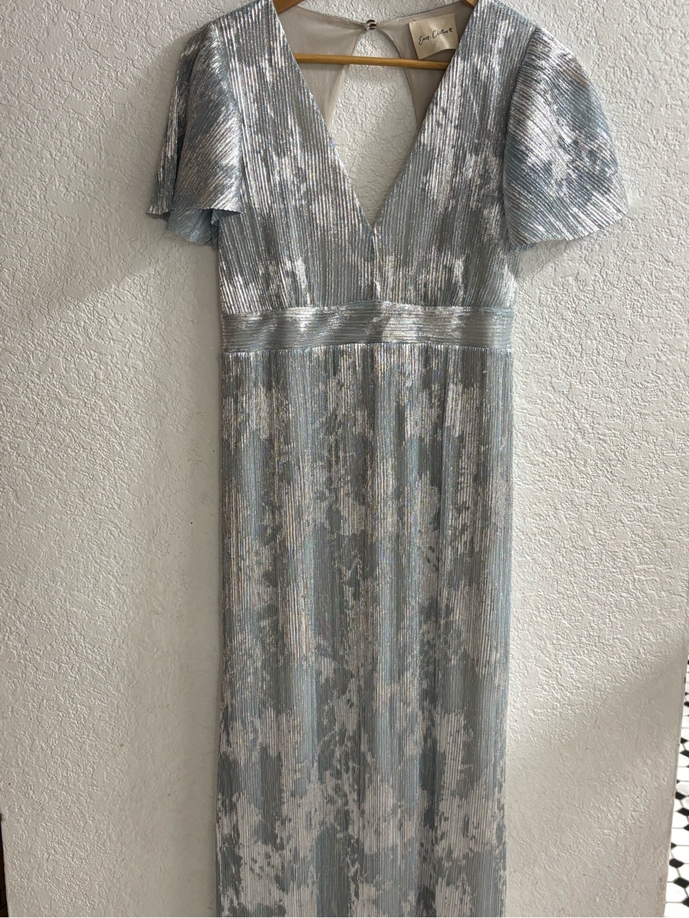 Sequin V-Neck Silver-Blue Evening Dress by Sea Glass